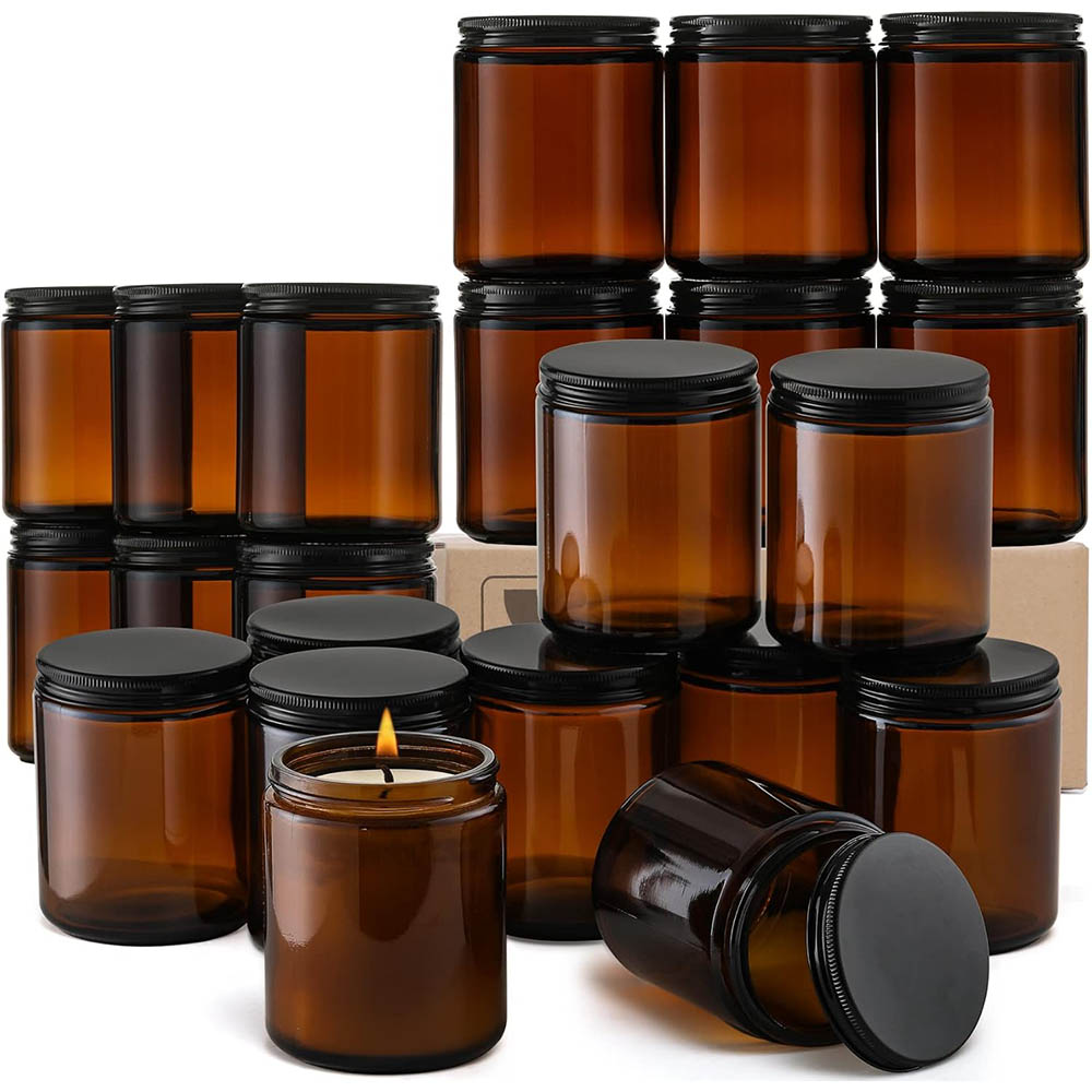 8oz Amber Glass Jars with Blac - Candle Making Jars With Lids ulasan dan harga